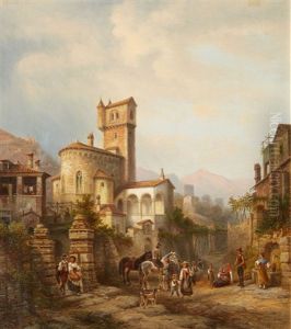 View Of A Small Town With A Romanesque Church by Henry Jackel