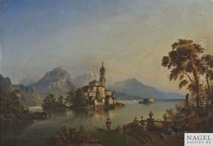 Stimmungsvolle Ansicht Am Lago Maggiore Im Fruhen Abendlicht