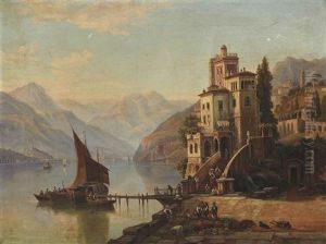 Loading Barges At A Villa, Lake Como by Henry Jackel