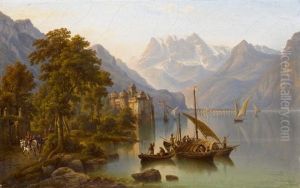 Ansicht Vom Genfer See Mit Schloss Chillon