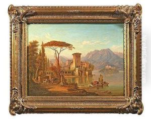 Oberitalienische Landschaft Mit Einer Kleinen Ortschaft An Einem See (lago Di Orta?)