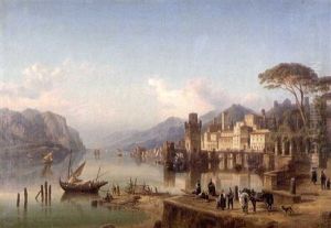 Sonnenbeschienene Stadt An Einem Oberitalienischen See
