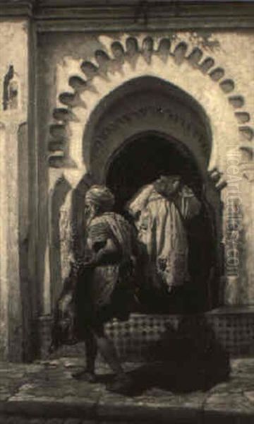 Water Vendor Passing By The Entrance To A Mosque - view 1