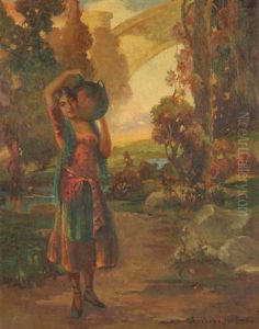 A Spanish Woman Carrying Water Jug by Oscar Theodore Jackman