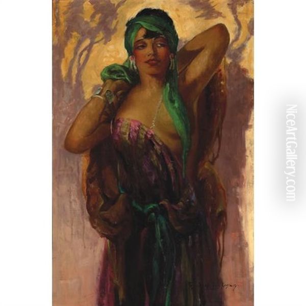A Young Beauty With A Green Scarf - view 1