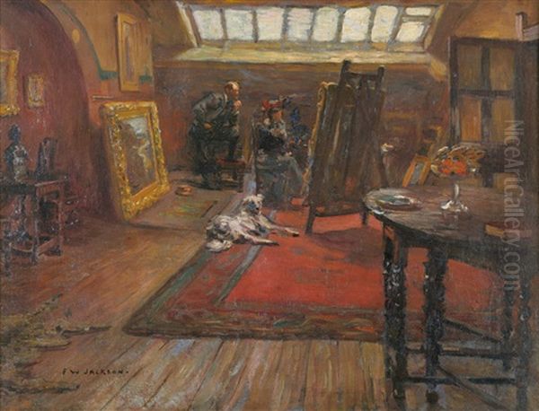 The Artist's Studio, With A Lady And Gentleman Examining A Picture On An Easel - view 1
