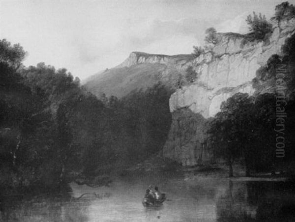 Anglers On A River Beneath Chalk Cliffs - view 1