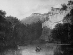 Anglers On A River Beneath Chalk Cliffs by Samuel Phillips Jackson
