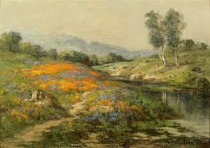 Poppies And Lupine By A River