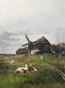 Landschaft Mit Kuhen Vor Windmuhle by Julius Jacob the Younger