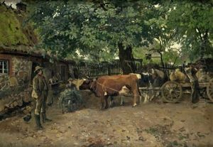 Ochsengespann Auf Einem Norddeutschen Bauernhof by Julius Jacob the Younger