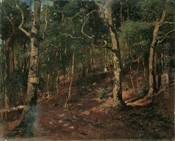 Waldlandschaft Mit Spaziergangern - view 1
