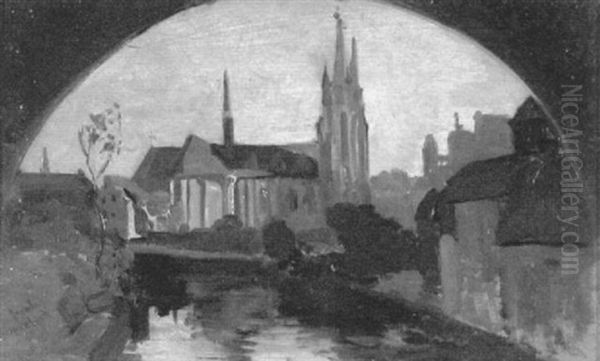 Blick Unter Einem Bruckenbogen Hindurch Auf Die Elisabethenkirche Zu Marburg - view 1