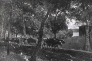 Bauer Mit Seiner Kuhherde Auf Der Dorfstrase by Julius Jacob the Younger