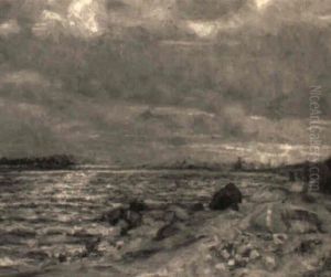 Uferlandschaft Unter Schweren Abendwolken by Julius Jacob the Younger