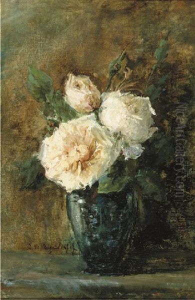 White Roses In A Blue Vase - view 1