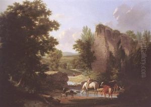 Berger Et Son Troupeau S'abreuvant Pres Des Ruines
