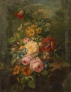 Jete De Fleurs Et Chardonneret by Moise Jacobber