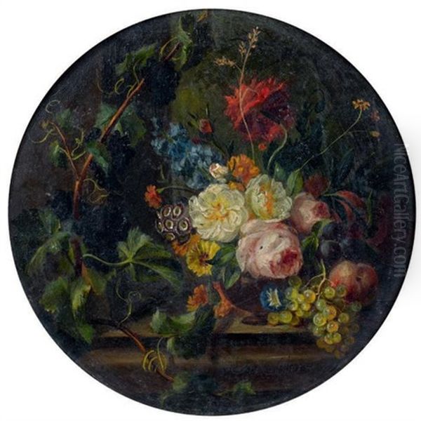 Fleurs Et Fruits Sur Un Entablement - view 1