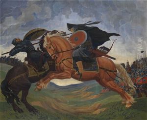 The Single Combat Between Peresvet And Chelubei Before The Battle Of Kulikovo
