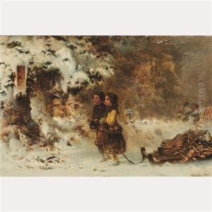Two Children Hauling Firewood