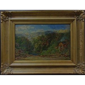 Cottage And Pond In A Valley by Otto Reinhard Jacobi