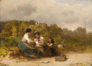 Young Women Gathered Attending To A Child by Otto Reinhard Jacobi