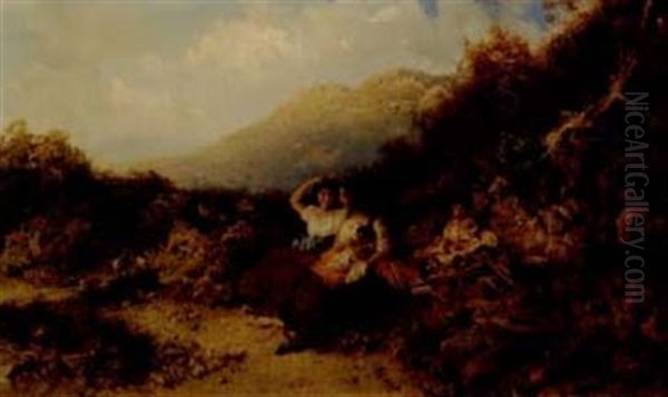 Women And Children Picnicing By Pathway - view 1