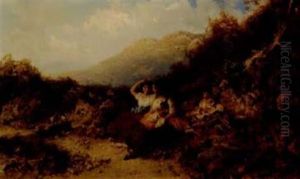 Women And Children Picnicing By Pathway by Otto Reinhard Jacobi