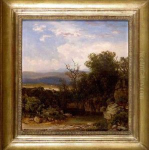 Fels- Und Baumgesaumtes Gewasser Vor Weiter, In Die Tiefe Gestaffelter Berglandschaft by Otto Reinhard Jacobi