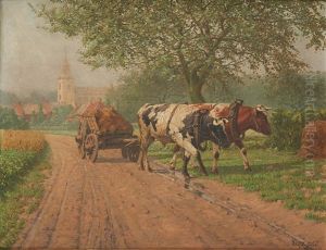 Chariot Attele Dans Le Village by Adolphe Jacobs