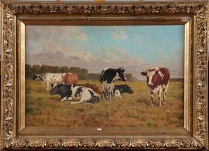 Vaches Au Pre by Adolphe Jacobs
