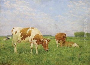 Cows Resting In A Pasture by Adolphe Jacobs