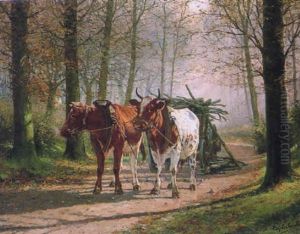 Oxen Hauling A Cart by Adolphe Jacobs