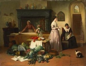 Kucheninterieur Eines Herrschaftlichen Hauses Mit Drei Magden