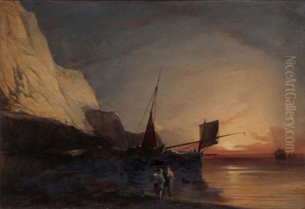 Fishermen At The Beach At Sunset - view 1
