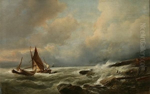 Paysage Cotier Avec Voiliers Sur Une Mer Houleuse - view 1