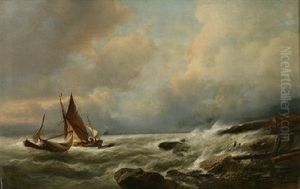 Paysage Cotier Avec Voiliers Sur Une Mer Houleuse