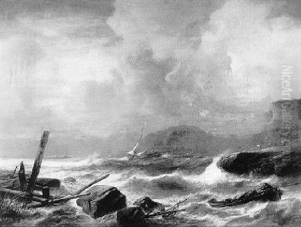 Ships Near The Coast In Choppy Waters - view 1
