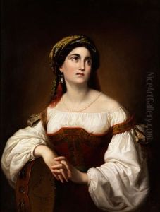 Brustbild Einer Italienerin Mit Tamburin by Paul Emil Jacobs