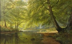 Wooded Landscape With River by August Jacobsen