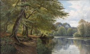 Skogslandskap Med Vattendrag by August Jacobsen