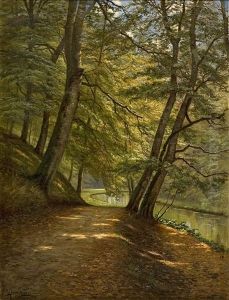 Solbelyst Bokskog Med A Och Vandringsstig by August Jacobsen