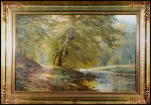 Forest Glade With Stream by August Jacobsen