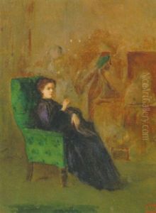 Interior Med Siddende Ung Dame I Gron Laenestol Antagelig Fra Kunstnerens Atelier I Paris