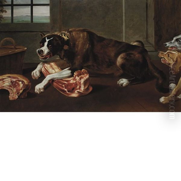 A Hound Guarding His Bone In A Larder - view 1