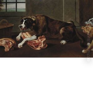 A Hound Guarding His Bone In A Larder