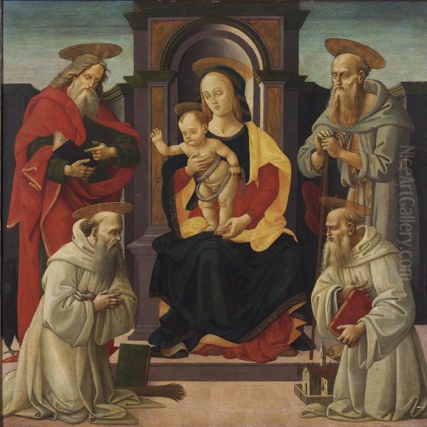 The Madonna And Child Enthroned With Saints John The Evangelist And Jerome, And Two Benedictine Saints - view 1