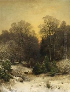 Abenddammerung Uber Dem Winterwald