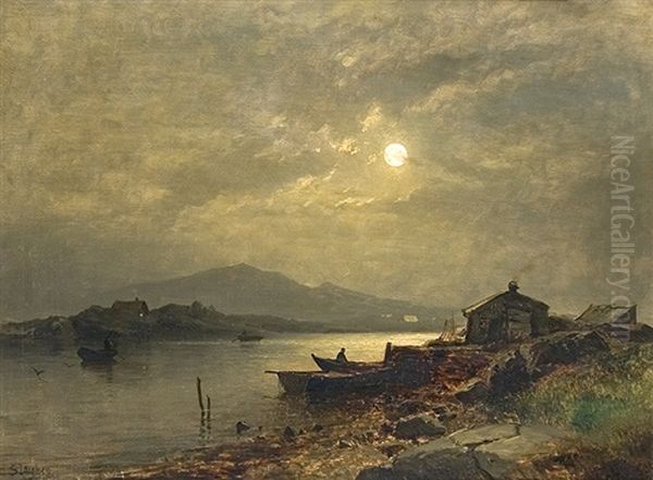 Norwegische Fjordlandschaft Im Mondschein - view 1